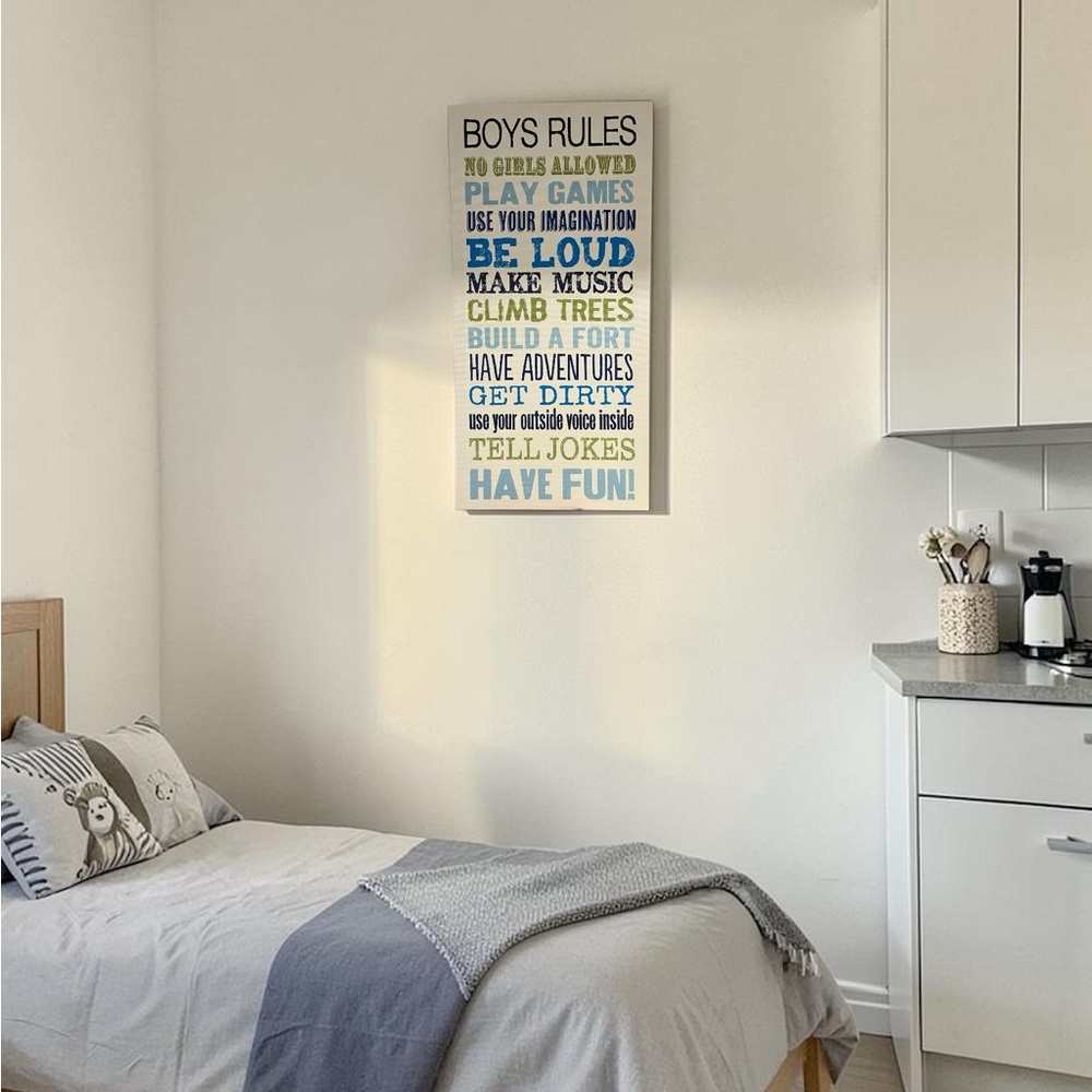 Boys Rules Canvas Wall Art | Kids Room Decor 59.5x29.5 cm
